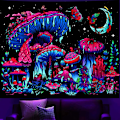 Miniatyrbillede 2 af 5: Blacklight Svampe Gobelin, Selvlysende i Mørke Sort Lys Plante Gobelin Fantasy UV Reaktiv Svampe Sommerfugl Måne Gobeliner Plakater Vægophæng