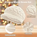 Miniatyrbillede 2 af 5: Vinter Beanie til Kvinder - Varmt Strikket Slouchy Uldhue med Skygge