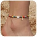 Miniatyrbillede 1 af 5: Ankelkæder til Kvinder Initial Anklet Vandtæt Boho Perleformet Fint Ankelkæde til Teenager Brev Hjerte Håndlavet A