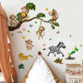 Miniatyrbillede 4 af 4: Sød tegneserie dyr abe zebra tiger gren vægklistermærke