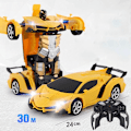 Miniatyrbild 1 av 4: 2-i-1 fjärrkontrollrobotbil (gul), 1:18 transformerleksak