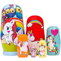 Miniatyrbillede 1 af 5: Russiske Nesting Dolls af Træ - Dyremotiv - Håndmalet - Fødselsdagsgave