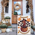 Miniatyrbillede 2 af 5: Glad Thanksgiving Tyrkiet Efterårs Haveflag 12 x 18 Tommer Burlap Vertikal Dobbeltsidet, Maple Leaf Efterår Græskar Have Ud