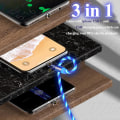 Miniatyrbillede 3 af 5: 3 i 1 Magnetisk Lysende Opladerkabel 360 Roterende LED Telefonoplader Multi Opladerkabel