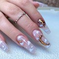 Miniatyrbillede 3 af 4: Sky og sol design tryk på negle nude blanke falske negle lange C