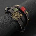 Miniatyrbillede 4 af 5: 1 stk. Kvinders Boho Brun Læder Wrap Armbånd med Messing/Bronze Lotusblomst Stak Trendy Smykker