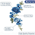 Miniatyrbild 3 av 5: 1 Par Blå Ros Broderi Patch Vackra Blommor Broderade Applikationsplaster för Kläder