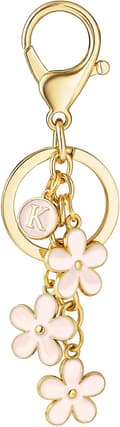 Initial Nøglering Hvid/Pink Blomster Charms til Nøgle Sød Bogstav Nøglering til Håndtaske Rygsæk