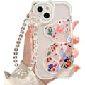 Miniatyrbilde 1 av 5: 1 stk Kompatibel for iPhone 14 Plus Etui med Bjørnører Klar Søt Blomstermønster Blomster med Nydelig Armbåndskjede for