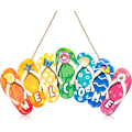 Miniatyrbillede 1 af 5: 1 stk. Sommer Slippers Hængende Skilt Form Velkommen Hello Flip Flop Trædør Plade Rustik Vægskilt Gårdhave Indendørs Udendørs Have Dekoration med Reb