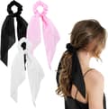 3-pack Satängknuten Scrunchies Elastisk Båge Hårband Silkeslen Hårband Lång Svans Hårtillbehör för Kvinnor Flickor