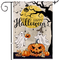 Pikkukuva 1 / 5: 1 kpl Halloween-puutarhalippu 12x18 kaksisivuinen, haamu Onnellinen Halloween -pihalippu, pellava-kyltit pieni Halloween-puutarha