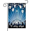 Miniatyrbillede 1 af 5: 30x45cm Glædelig Jul Haveflag til Udendørs O Hellige Nat Julekrybbe Haveflag Dobbeltsidet Lille Jul