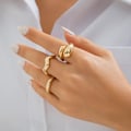 Miniatyrbillede 4 af 5: Tykke Guld Dome Knuckle Ringe til Kvinder Vridning Sølv Tommelfinger Statement Ring Sæt Stabelbare Åbne Finger Ringe Smykker Ac