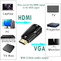 Miniatyrbillede 2 af 4: HDMI til VGA-adapter, han-hun med 3,5 mm jackstik lydkabel kompatibel med skærm/bærbar computer/computer/pc/p