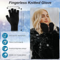 Miniatyrbilde 2 av 5: (2 par) Sorte One Size Fingerless Strikkede Hansker Varme Halv Finger Hansker Vinter Strikkekjøre Hanske