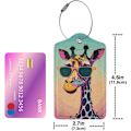 Miniatyrbild 2 av 4: 2 st Giraff Bagageetiketter för Resväska, Söta Unika Läder Väsketiketter Identifierare Sekretesskydd ID-etikett med Hållbart Stål
