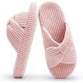 Miniatyrbillede 1 af 5: Størrelse 39. Slippers til kvinder med memory foam til hjemmet, soveværelset, corduroy, bue, krydsbånd, glide-slippersko, behagelige, trendy gave, slipp