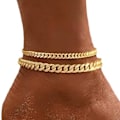 Miniatyrbillede 1 af 5: Guld ankelkæder til kvinder vandtætte - fine guld ankelkæder trendy lagdelte guldbelagte stabelbare chunky cubanske link chian ankelkæde armbåndssæt til W