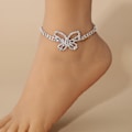 Miniatyrbillede 2 af 5: Sølv ankelkæder til kvinder, justerbar rhinestone vedhæng tennis ankelkæde, sommerfugl hjerte uendelig diamant sommer strand fodkæde