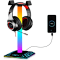 Miniatyrbild 1 av 5: RGB-spelheadsetstativ med USB-port RGB-ljusstativ för PC-skrivbordsspelheadsettillbehör