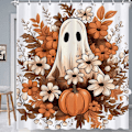 Miniatyrbillede 1 af 5: 1 stk Halloween Spøgelsesgræskar Bruseforhæng til Badeværelse, Vandafvisende Efterårs Blomster Bruseforhængssæt med 12 H