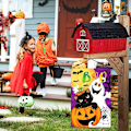 Pikkukuva 4 / 5: 1 kpl Halloween Boo Puutarhalippu Pysty Kaksoispuolinen Haamu Koti Koriste, Kurpitsa Kurpitsa Värikäs Söpö Loma
