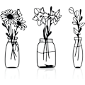 Miniatyrbild 1 av 3: (Svart, Vas-A) 3 Delar Metall Blommor Väggkonst - Rustik Bondgårdsdekor Svart Minimalistisk Blomma Väggdekorationer för Vardagsrum Badrum Sovrum Matsal