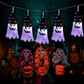 Pikkukuva 4 / 5: Halloween-kummituskoriste, 5 kpl Halloween-riippuva kummitusnoidan hattuvalo Halloween-koriste LED-valot
