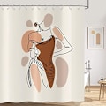 Miniatyrbild 3 av 4: Abstrakt Kvinna Duschdraperi 180x200, Boho Mid Century Modern Minimalistisk Linje Estetisk Konst Badgardin Vattentät Fab