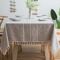 Miniatyrbillede 1 af 5: Nappe Carrée Nappe Coton et Lin Tissu avec Tassel Nappe de Tabl