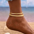 Miniatyrbillede 3 af 5: Guld ankelkæder til kvinder vandtætte - fine guld ankelkæder trendy lagdelte guldbelagte stabelbare chunky cubanske link chian ankelkæde armbåndssæt til W