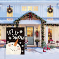 Pikkukuva 4 / 5: Let It Snow Lumikolon ja Lumihiutale Puutarhalippu 12 x 18 Tuumaa Kaksisivuinen Ulkona, Joulu Talvi Loma Piha Ulkokoriste