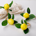 Miniatyrbillede 1 af 5: Håndlavede Citron Servietringe Sæt af 4, Gul Kunstig Citron med Vinranke Servietring til Bryllup, Middagsfest, Banket, Servering