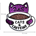 Miniatyrbild 2 av 4: Rolig Kaffe-Kattlapp, Katter & Koffein Broderad Stryk-På/Sy-På Lapp Applikation DIY Hantverk Tillbehör för Kläder Ja