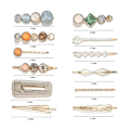Miniatyrbillede 3 af 5: （Stil 4）20 stk. Håndlavede Akrylharpiks Perle Hårklemmer i Marmorform og Geometriske Rhinestones - E