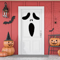 Pikkukuva 2 / 5: Halloween-oviin liimattava tarra, Musta haamuikkuna-tapetti sisä- ja ulkokoristeluun, kummitustalon tarvikkeet
