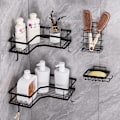 Miniatyrbillede 4 af 4: Sort brusehylde, hjørne badeværelseshylde, rustfrit stål hylde uden boring med opbevaringsklæbemidler