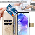Miniatyrbillede 3 af 5: 1 stk. - Guldlæder Wallet Case til Samsung Galaxy A55 5G med blomstermønster, kortholder, magnetisk flipcover