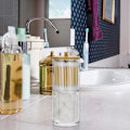 Miniatyrbillede 5 af 5: 1 stk. 2 i 1 vatrondeldispenser, vatpindeboks, badeværelsesboks, akryl vatpindeopbevaring til toiletartikler, toiletbord, hylde, soveværelse, køkken,