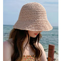 Miniatyrbild 3 av 4: Dam Solhatt i Halm Vävda Virkad Bucket Hatt Fiskehatt Strandhatt Vikbar Keps Enfärgad Halm Sommar Strandhatt