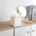 Miniatyrbillede 2 af 5: 1 stk Firkantet Vævsæske Dæksel, Hvid Vævsæske Holder, Bambus Ansigts Cube Æske Dæksel til Opbevaring på Badeværelses Vanity, Tæl