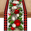 Miniatyrbild 1 av 5: Linne Röd och Svart Buffelrutig Julbordsskydd 72 Tum Lång Säsongsbetonad Vinter Jul Jul Julhelg Lanthus