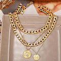 Miniatyrbillede 3 af 4: Punk Cuban Chunky Chain Guld Choker Lagt Halskæder Lagdeling Mønt Vedhæng Halskæde Flad Curb Tyk Kæde Multilayer Ne