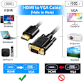 Miniatyrbillede 2 af 5: Guldbelagt HDMI til VGA adapterkabel, 1080p - til stationær computer, projektor