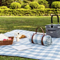 Miniatyrbild 2 av 6: (Blå, 200cm) Picknickfilt i läder för utomhusbruk, campingfilt, strandfilt, färgglad rutig rektangulär Sl