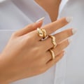 Miniatyrbillede 5 af 5: Tykke Guld Dome Knuckle Ringe til Kvinder Vridning Sølv Tommelfinger Statement Ring Sæt Stabelbare Åbne Finger Ringe Smykker Ac