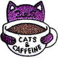 Miniatyrbild 1 av 4: Rolig Kaffe-Kattlapp, Katter & Koffein Broderad Stryk-På/Sy-På Lapp Applikation DIY Hantverk Tillbehör för Kläder Ja