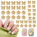 Miniatyrbild 1 av 5: 40 st Blommor Fjäril Nagelberlocker och Ädelstenar Metall Blommor Fjäril Nagelsmycken Berlocker Design 3D Guld Glänsande Kristall Nagelkonst Berlocker Strass