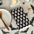 Miniatyrbillede 4 af 5: Sorte Stribede Spøgelses Boo Spooky Halloween Køkkenhåndklæder Opvaskehåndklæder, 18x26 Tommer Buesløjfe Dekoration Håndklæder Sæt af 4